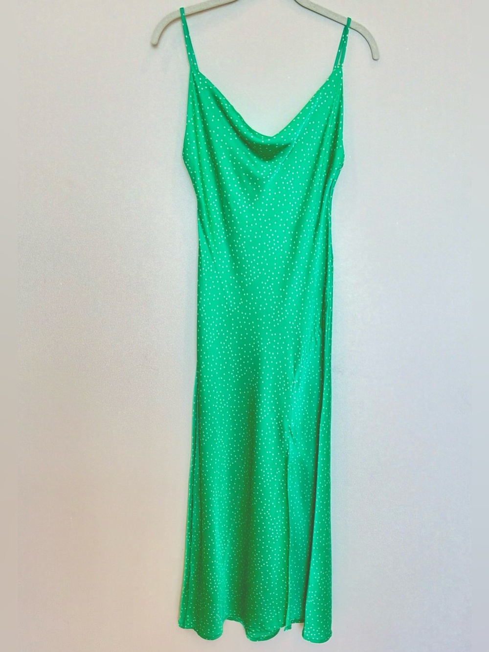 Paper Heart Bright Green Polka Dot Cowl Neck Midi Dress